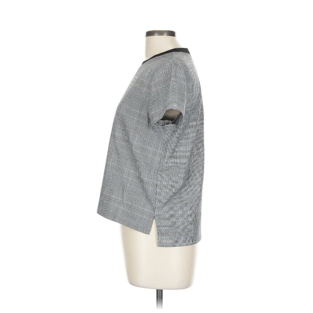 Zara | EUC Plaid Houndstooth Short Sleeve T-Shirt Blouse in Gray/Black Large - Picture 4 of 10